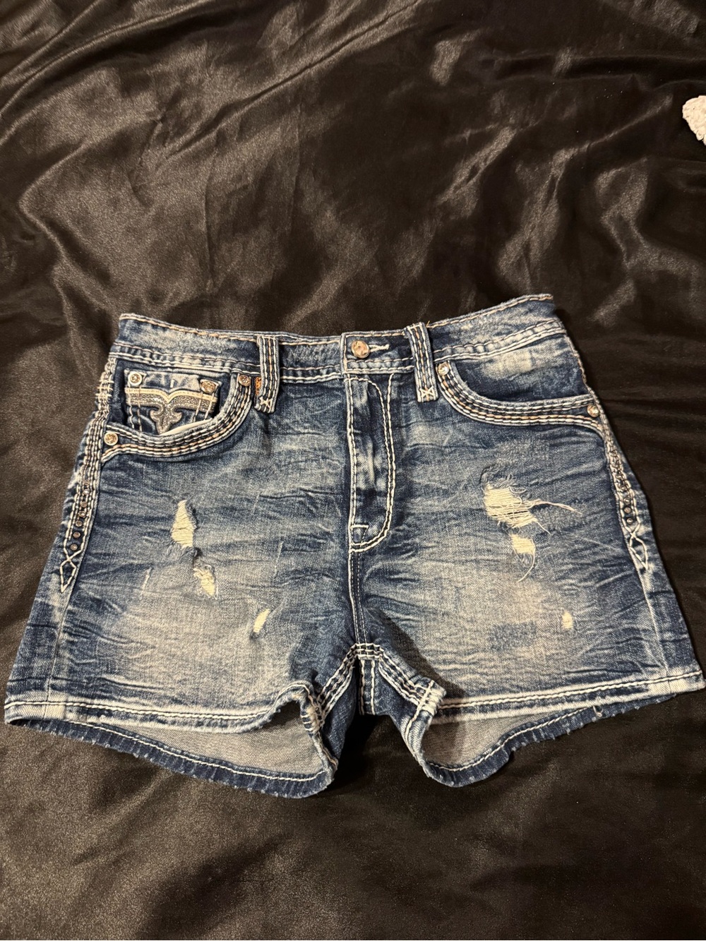 Rock Revival Distressed Blue Denim Jean Shorts